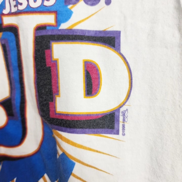 Vintage WWJD Jesus Religious Oneita Tag 1996 Size L* White Graphic Tshirt - Picture 2 of 7